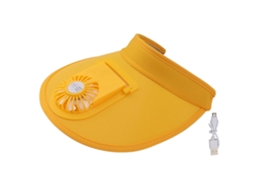 Chapéu com Ventilador para Mulheres e Crianças Protetor Solar USB Recarregável 3 Velocidades Amarelo