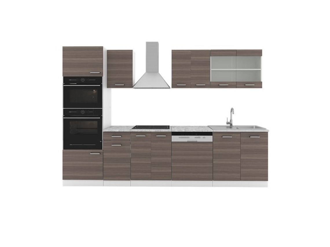 Cozinha R-Line, 300 cm com armário alto, sem bancada, cinza nobre/branco, Vicco
