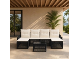 Vidaxl Conjunto De Sofá De Jardim 7 Unid. Preto Vime Pe