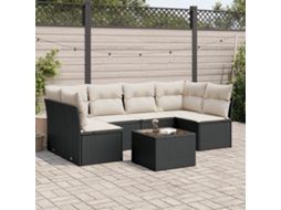 Vidaxl 7 Pcs Conjunto de Sofás P/ Jardim C/ Almofadões Vime Pe Preto