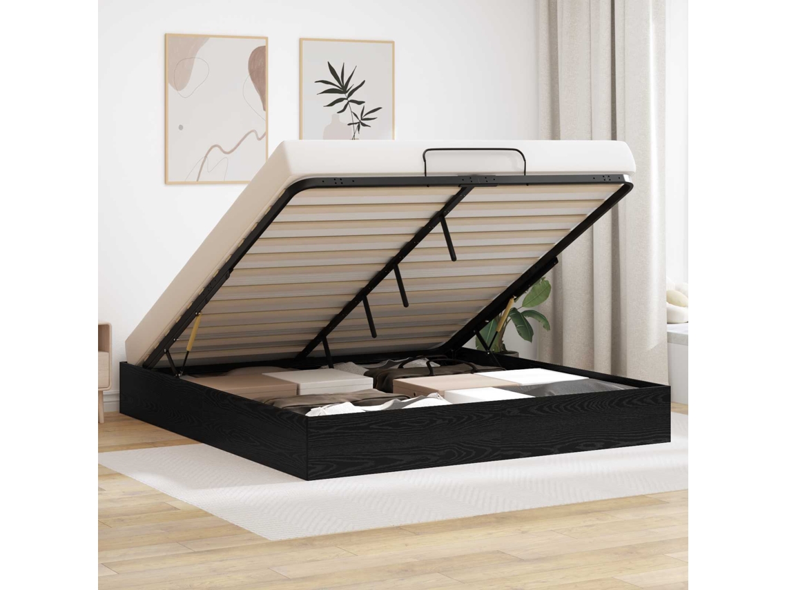 Vidaxl Estrutura De Cama Ottoman Carvalho Preto 203 X 180 X 25 Cm