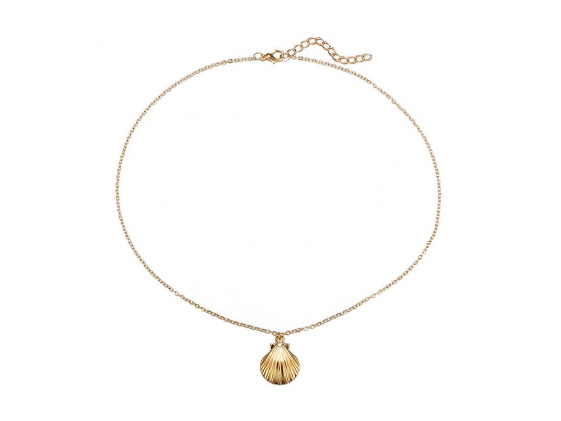 Colar Mulher Pingente Concha Estilo Retro Dourado Liga Leve Elegante Acessório Jóia