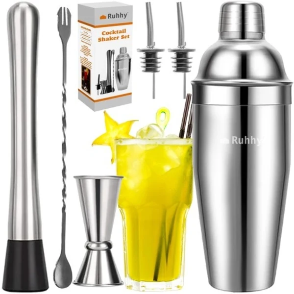 Kit De Barman Com Coqueteleira E Acessórios - Conjunto De Bar / Conjunto De Coquetéis Prateado