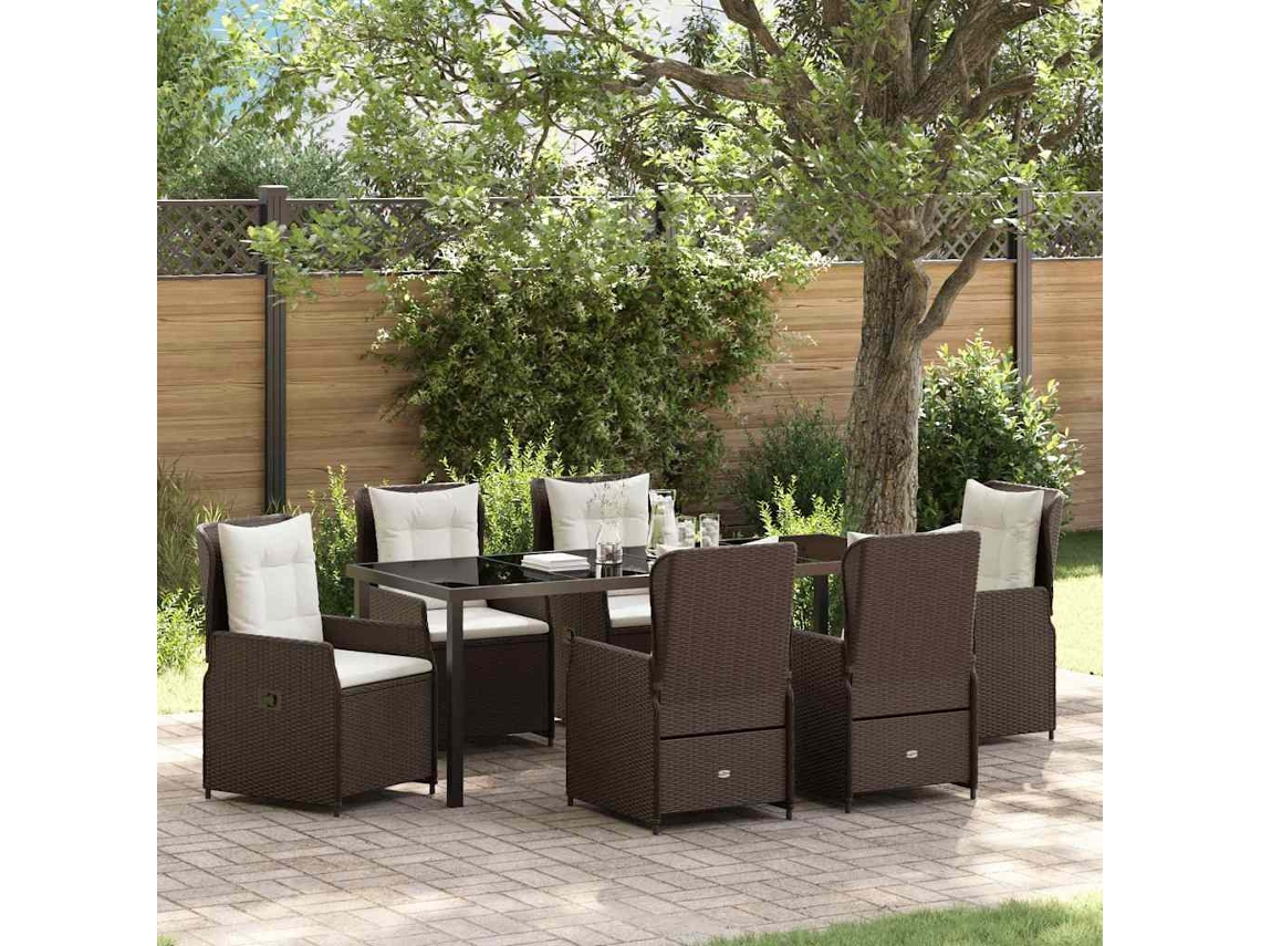 Vidaxl Conjunto de Jantar para Jardim 7 Pcs Castanho Vime Pe