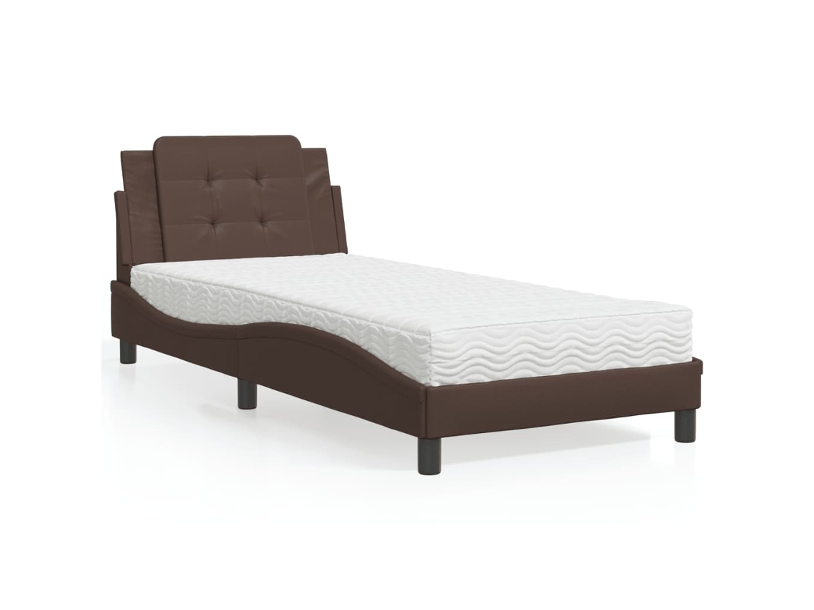 Cama Com Colchão 80x200 Cm Couro Artificial Castanho