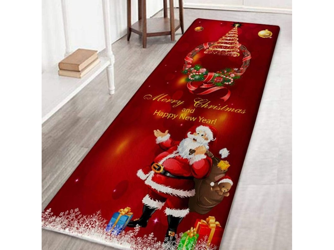 Tapete de Natal vermelho para entrada externa, antiderrapante 40x120cm | S/MARCA