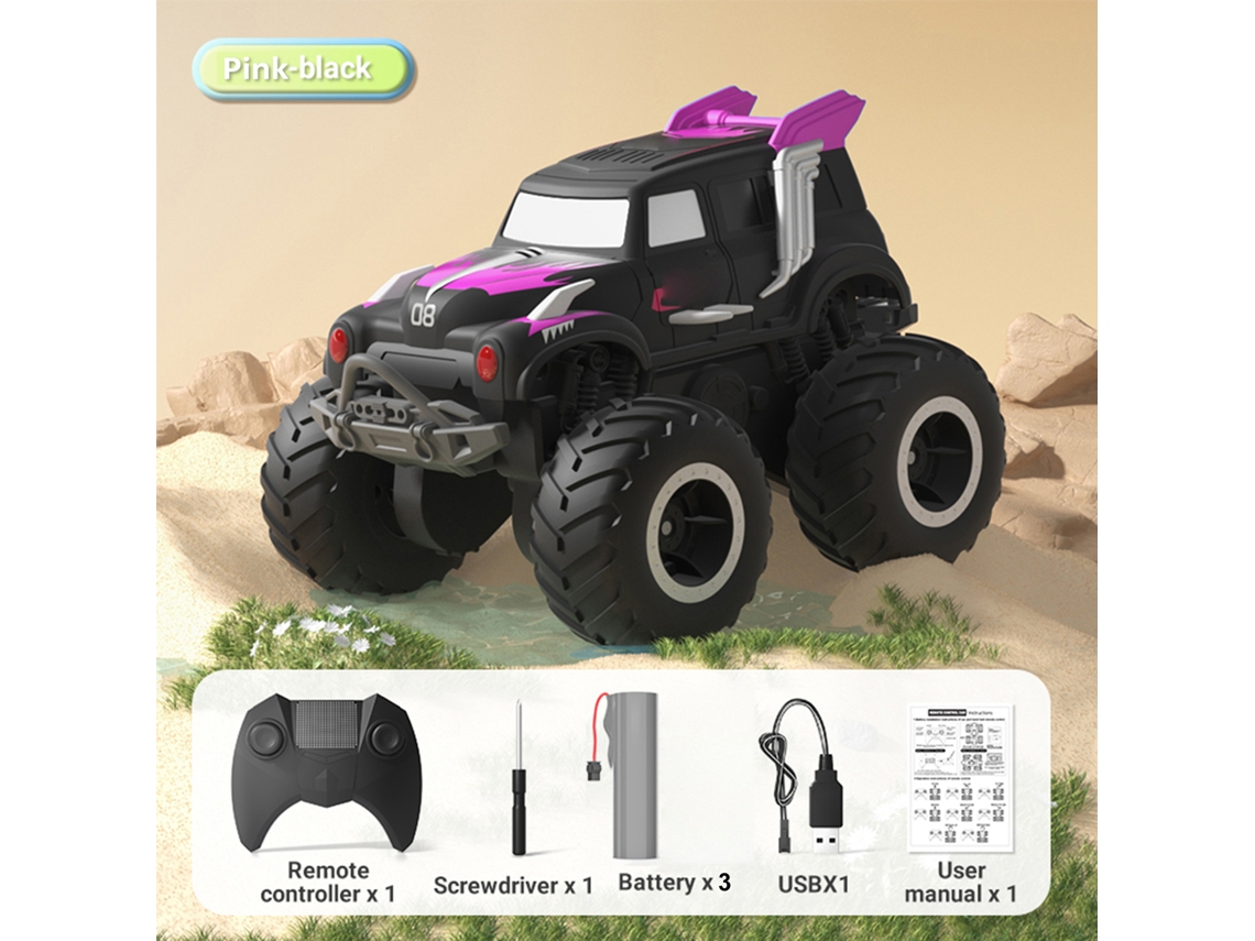 Carro De Stunt Controle Remoto Anfíbio 4wd 2.4ghz Off-road Com 3 Baterias Presente Para Crianças Meninas Meninos Rosa