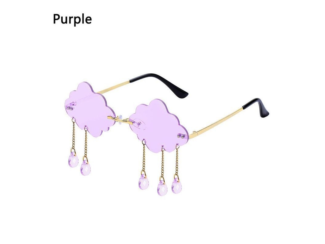 2026-óculos De Sol Sem Moldura Retro Moda Em Forma De Nuvem Com Tassel Diamante Uv400 Unissex Vintage Steampunk A-roxo