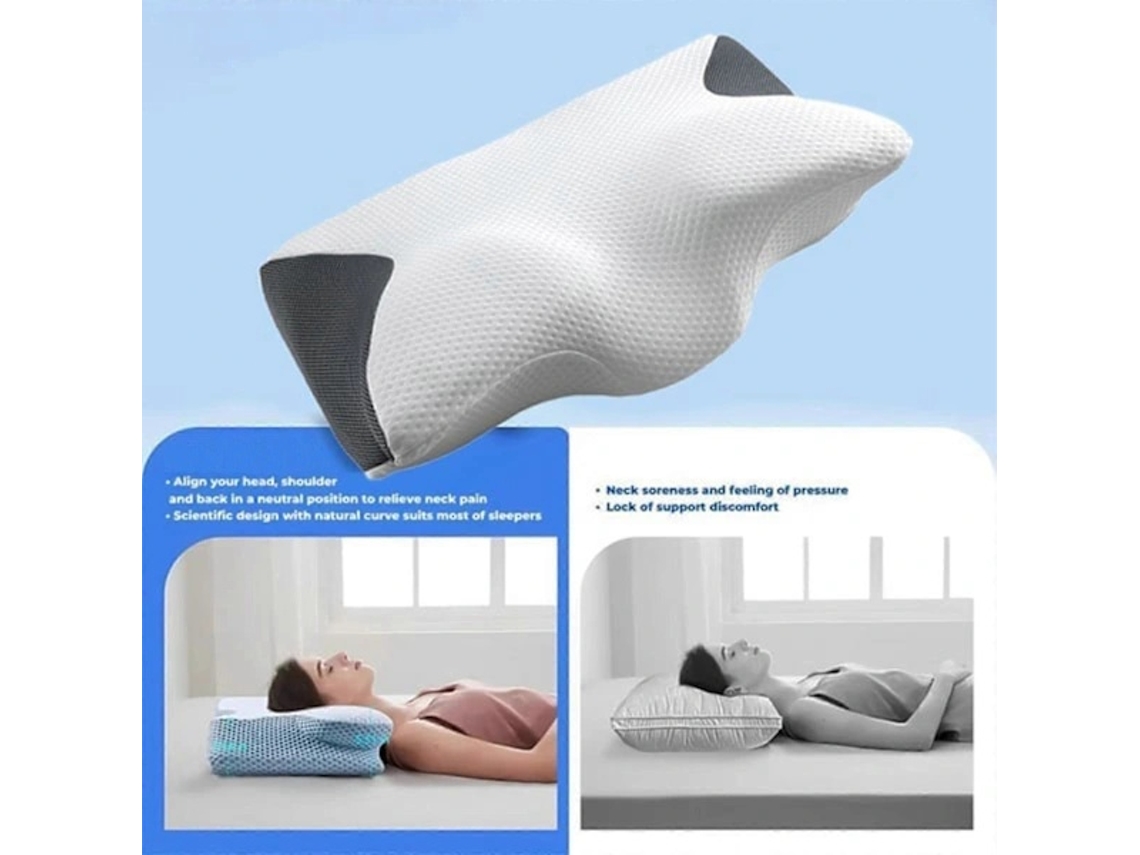 Lurelia Travesseiro Cervical, Espuma Viscoelástica, Ergonómico, Para Dormir De Costas, Branco / Cinza