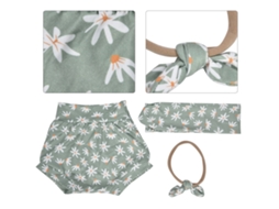 Primerox conjunto Calcinha Faixa Cabelo Infantil Flor Padrão Verde 80cm Poliéster Menina