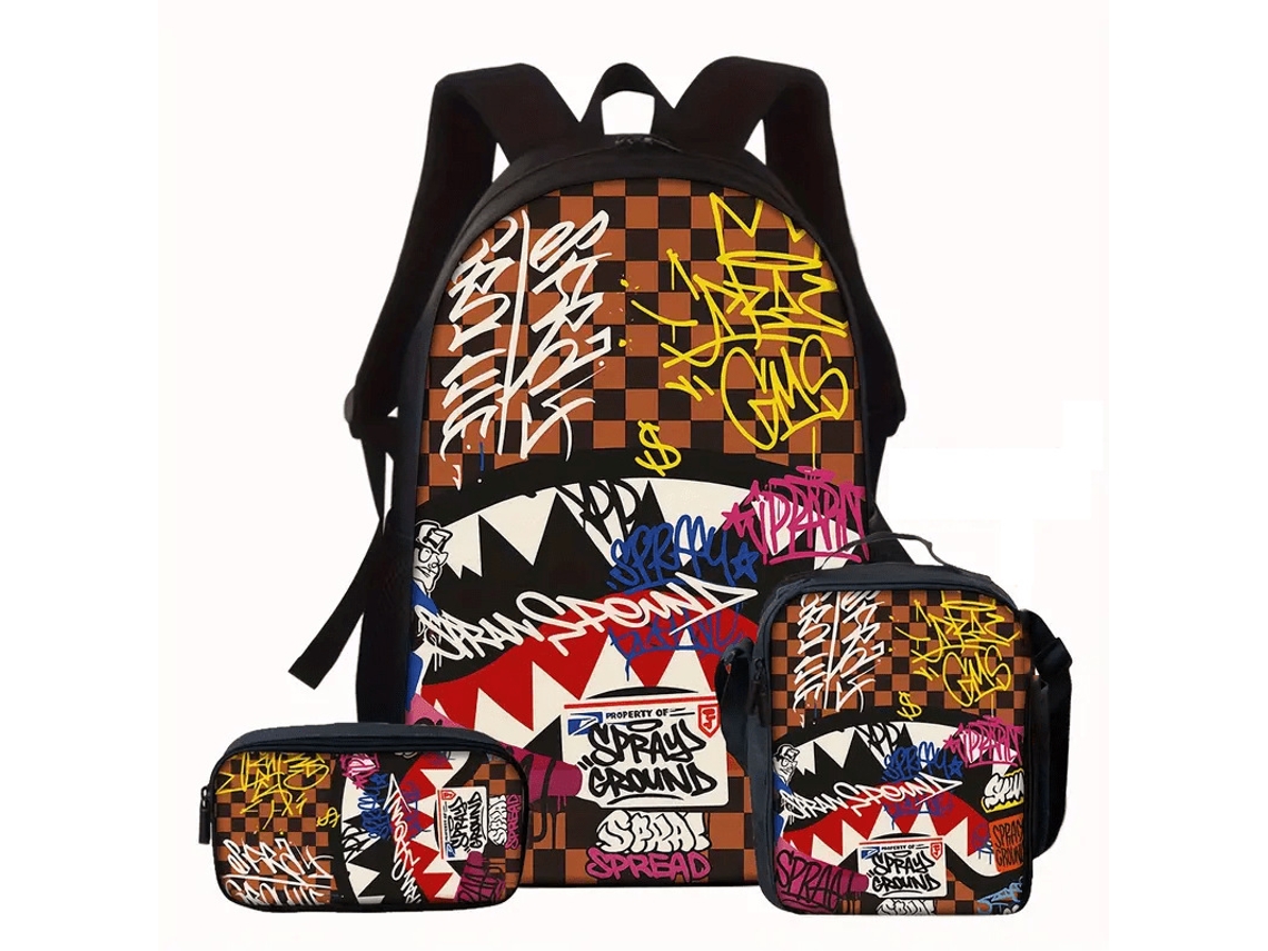 Mochila De Estudante Panoona Tubarão Camuflado Conjunto 3 Peças 17 Pol Crianças Adolescentes Estilo 27