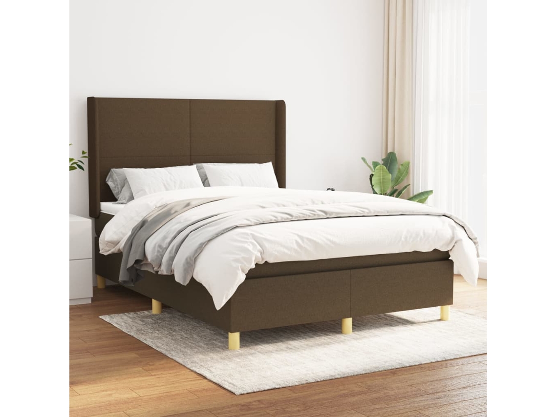 Cama Com Molas/colchão 140x190 Cm Tecido Castanho-escuro