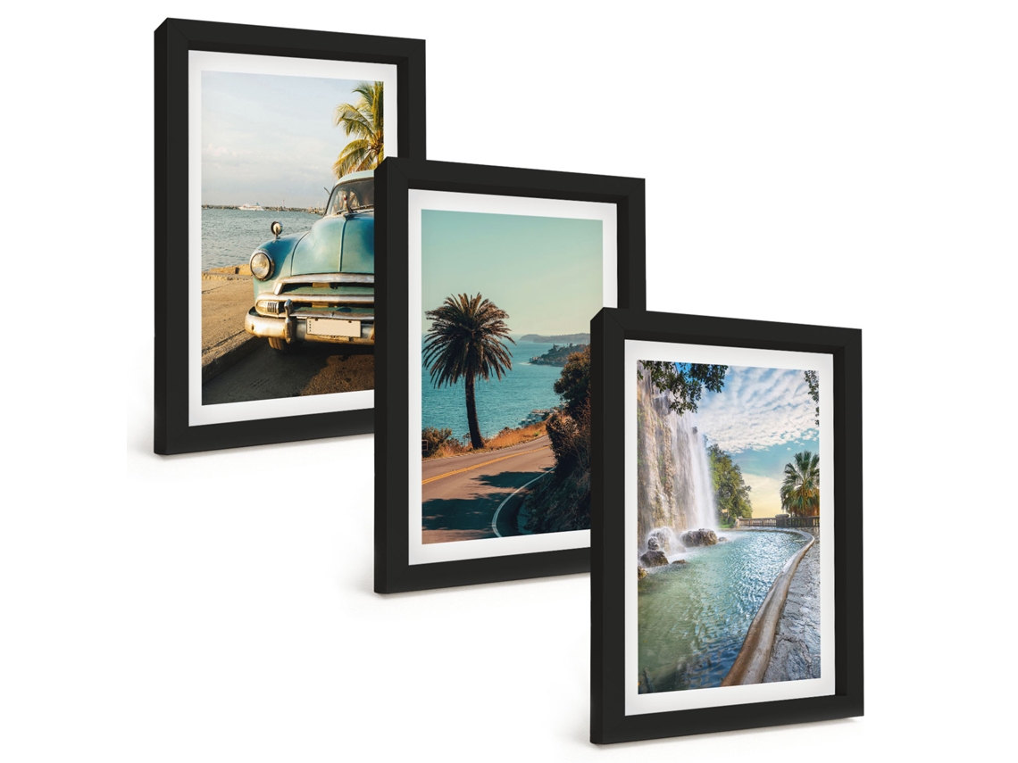 Composição De Quadros Palmeiras De Férias, Cachoeira Espelharte (3 Peças 20x30 Cm)