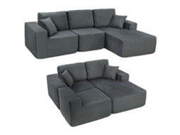 Sofá Modular de Canto em L, Cinza Escuro, Assento Fundo, Braços Largos, 2 Travesseiros | S/MARCA