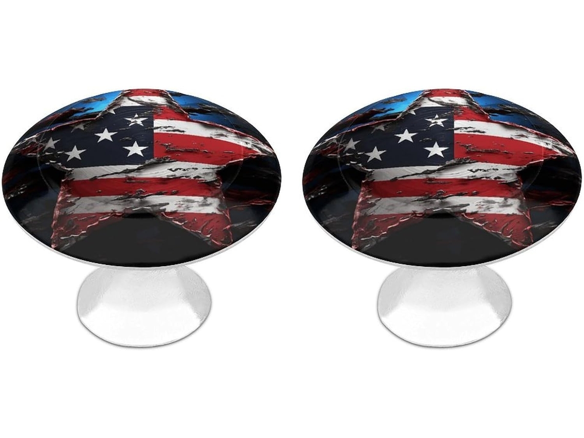 Conjunto De 2 Puxadores Aço Inoxidável Para Armários Cozinha, Com Design Personalizado De Bandeira E Estrelas Ideais