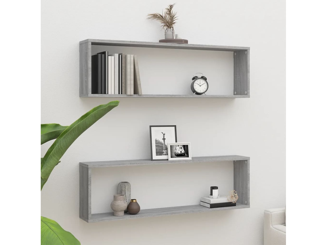 Vidaxl Prateleiras Cubo 2 Pcs 100x15x30 Cm Deriv. Madeira Cinza Sonoma