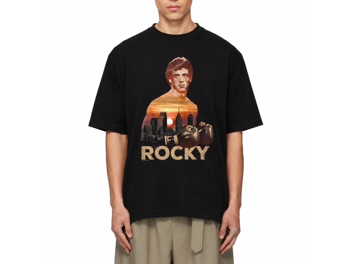 Rockinstone Rocky Movie Sunset Over Philly Black Adult T-shirt Size:xxl