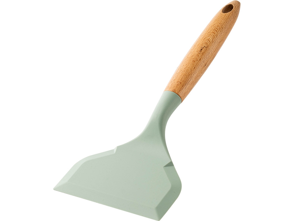 Colher de Silicone MDUG com Borda Baixa e Cabo de Madeira, verde