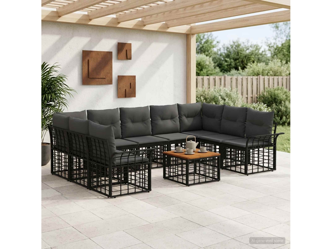 Vidaxl Conjunto De Sofás Para Exterior 10 Pcs Preto E Cinza Escuro