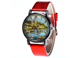 Relógio de quartzo com pulseira de couro PU, estilo rústico, para casais casuais, Zhoulianfa (vermelho)
