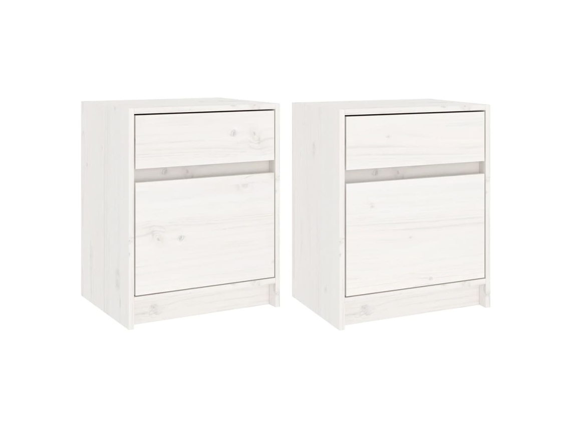 Conjunto de 2 Mesas Pinho Maciço Branco Cabeceira MAISON EXCLUSIVE (40x31x50 cm)