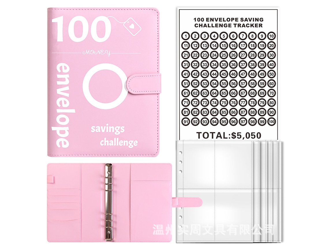 100-envelope Challenge Savings Binder For Couples Pink, 25-four Grid Envelopes + 1 100day Sticker