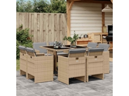 Vidaxl 9 Pcs Conj. Jantar Jardim C/ Almofadões Vime Pe Bege Misturado