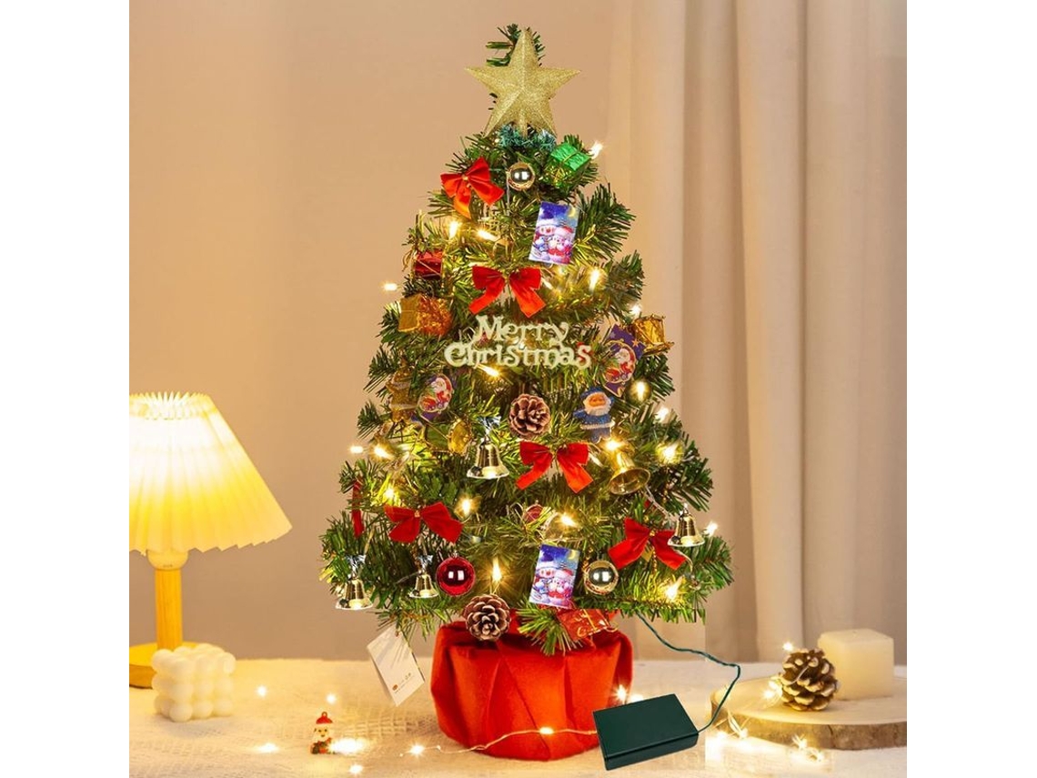 árvore de Natal Artificial 60 Cm, Mini com Luva Iluminada e Decorações