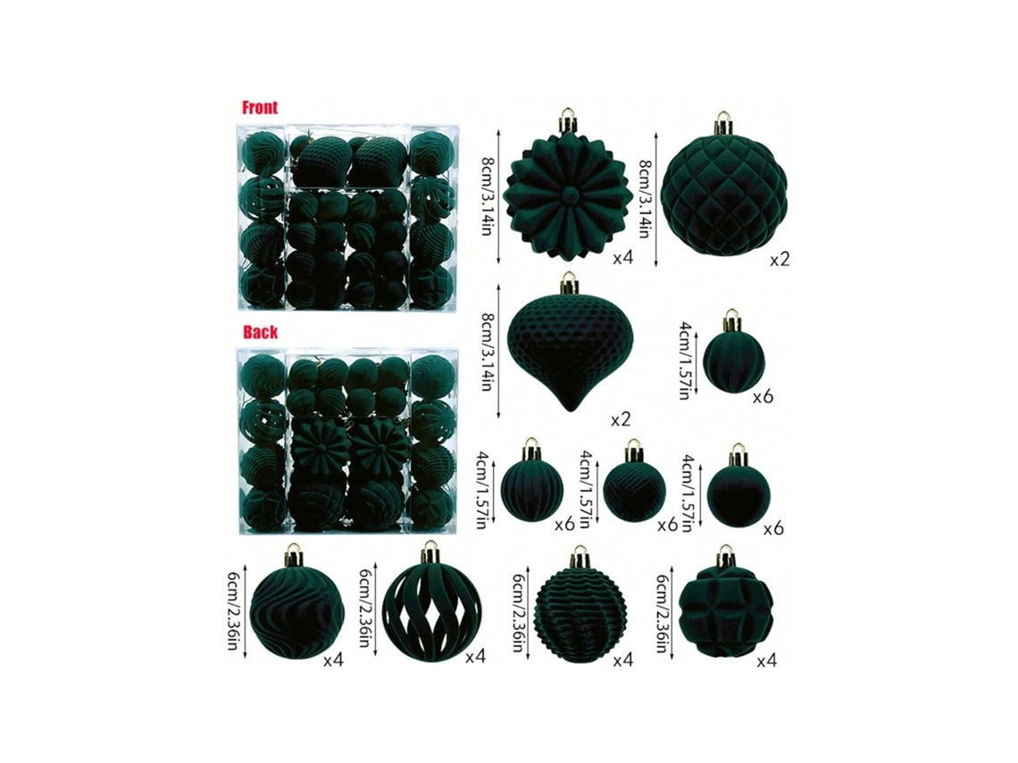 Set Caixa Natal 4cm6cm8cm/48un, Bolas Plásticas Felpudas Especiais, Enfeites De Natal Artesanais Igvtrade