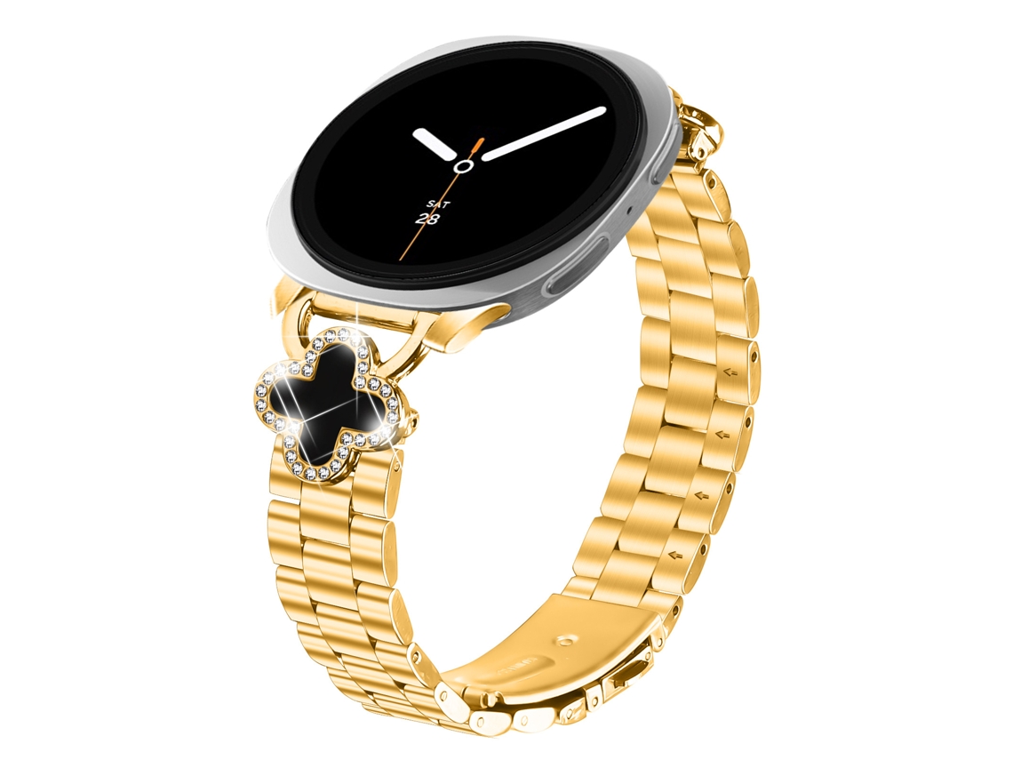 Pulseira Para Samsung Galaxy Watch 9 40/44 Mm, Bracelete De Senhora Brilhante Com Trevo De Quatro Folhas Dourado Hexinyigjly