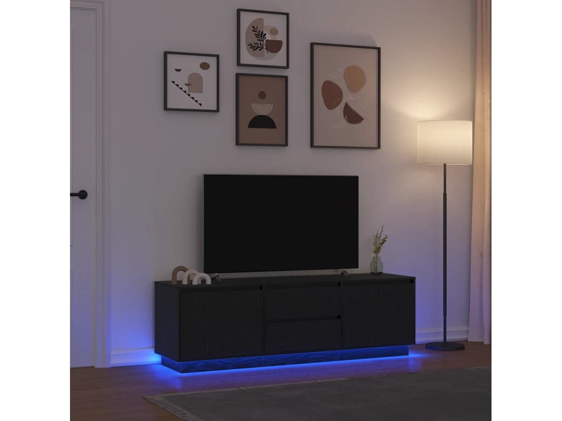 Vidaxl Móvel De Tv Com Luzes Led 160,5x41x50 Cm Carvalho Preto