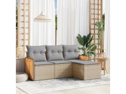 Vidaxl 4 Pcs Conjunto De Sofás Para Jardim C/ Almofadões Vime Pe Bege