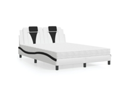 Cama Vidaxl Viana com Colchão 140x190cm couro artificial preto e branco