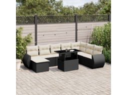 Vidaxl 9 Pcs Conjunto De Sofás P/ Jardim C/ Almofadões Vime Pe Preto
