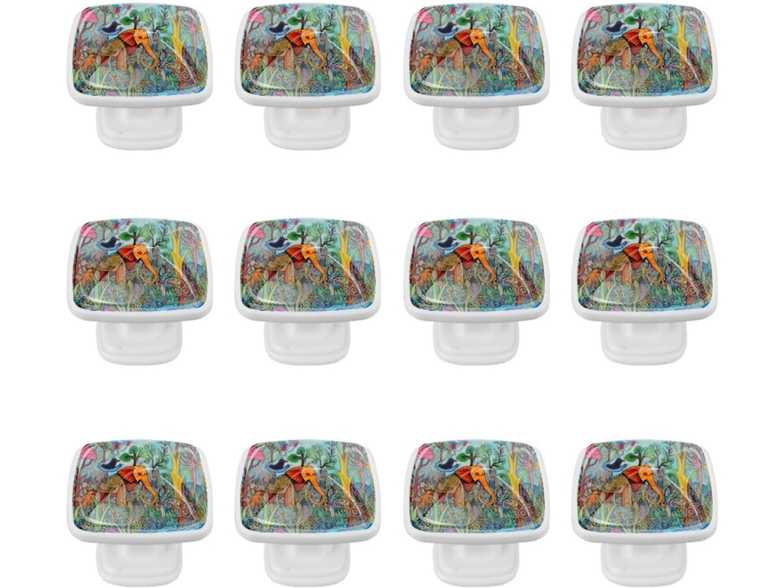 Puxadores Quadrados Para Gavetas De Cômoda, Puxadores Para Armários De Cozinha, 12 Peças, Estampa Abstrata De Elefante