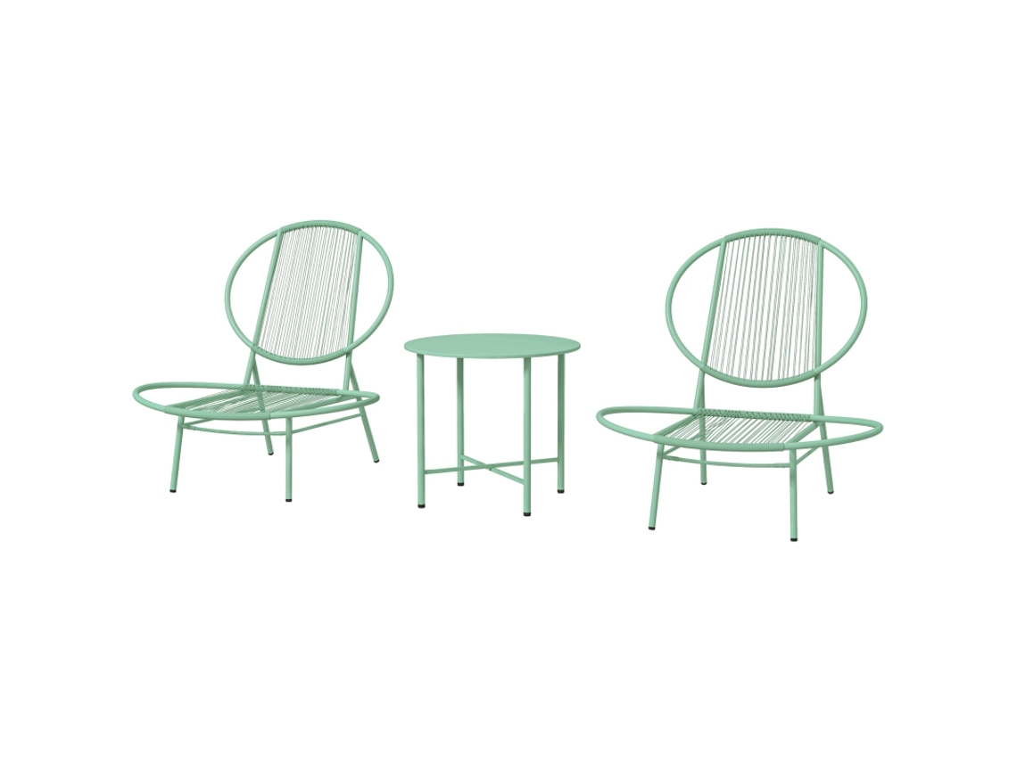 Conjunto De Bistrô 3 Peças Em Aço Resistente, Com Mesa E Cadeiras Ergonômicas Em Formato Concha Para Varanda Ou Jardim.