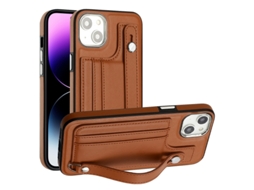 Capa Mobile Phone Cases Shockproof With Wrist para iPhone 15 Plus Pele Castanho