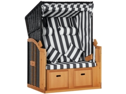 Cadeira de Praia com Apoio para os Pés, Mesa Dobrável, Almofadas de Pescoço, Natural + Cinza + Branco ZENCORE SERVICES