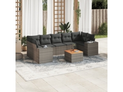 Vidaxl 8 Pcs Conjunto Sofás De Jardim C/ Almofadões Vime Pe Cinzento