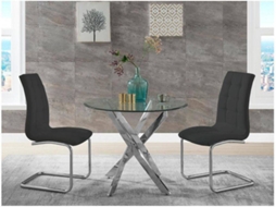 Conjunto Mesa e Cadeiras Cosima VENTE-UNIQUE.PT (Transparente e Prateado - Vidro - 90x90x72.5 cm)
