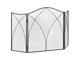 Protetor De Chaminé Dobrável De 3 Painéis Com Dobradiças, Estrutura Metálica Decorativa, 108x24x76 Cm, Preto.