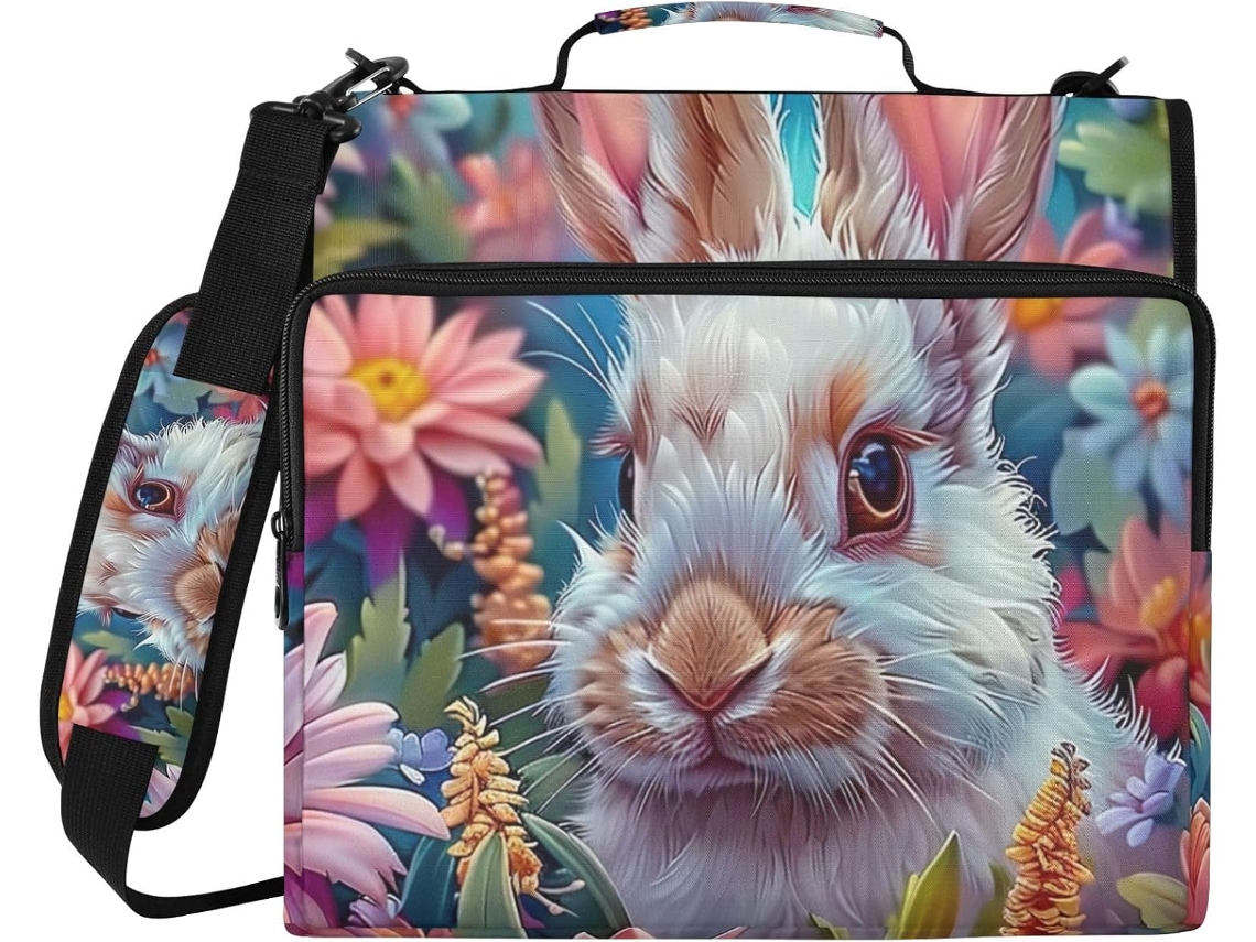 Organizador De Fichário Fofo E Colorido Com Estampa Coelho Flor Laptop 14 Polegadas, Poliéster Resistente À Água