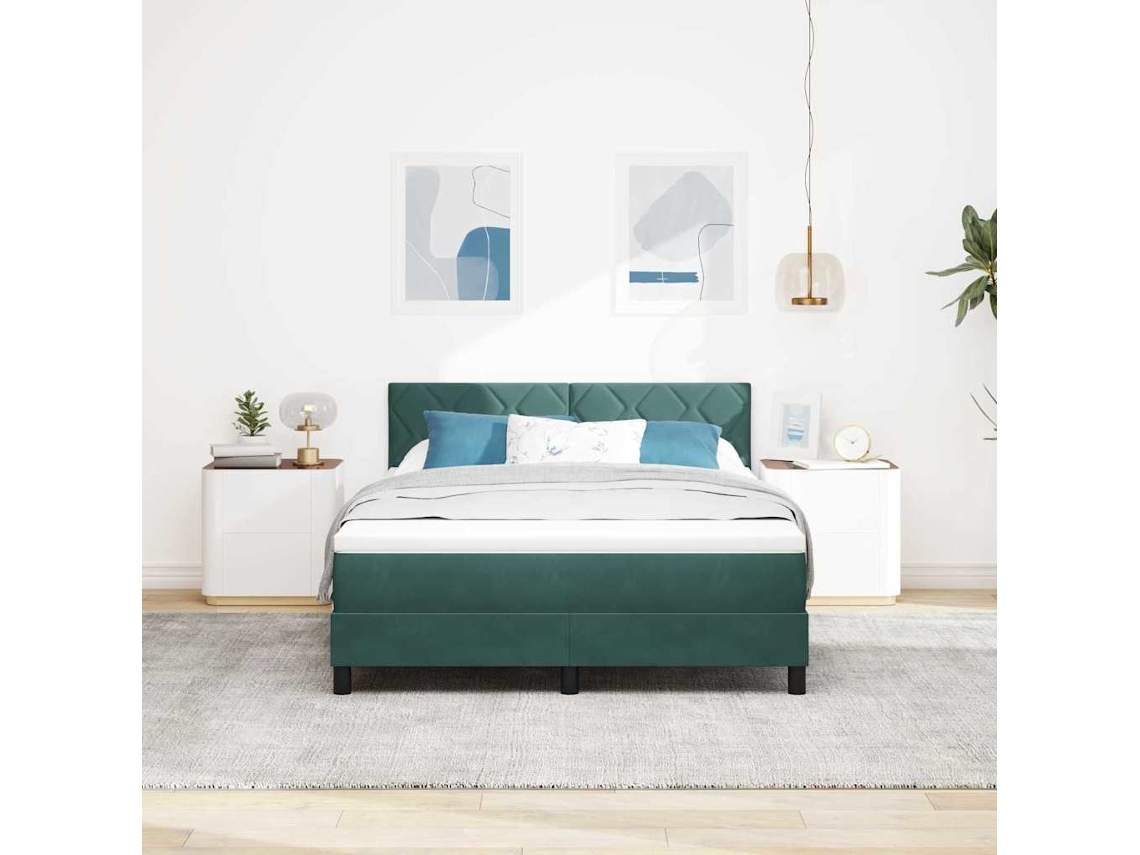 Vidaxl Cama Box Spring Led Verde Escuro 140 X 190 Cm Veludo