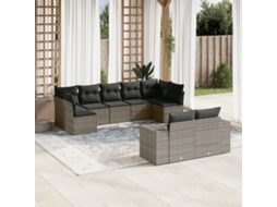 Vidaxl 9 Pcs Conjunto Sofás P/ Jardim Com Almofadões Vime Pe Cinzento