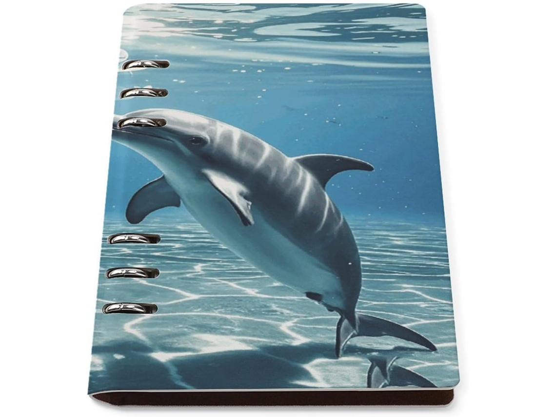 Dolphins In Love Pasta Planejamento A5 Com 6-argolas, Caderno Profissional Com Espiral E Capa Pautada Em Couro