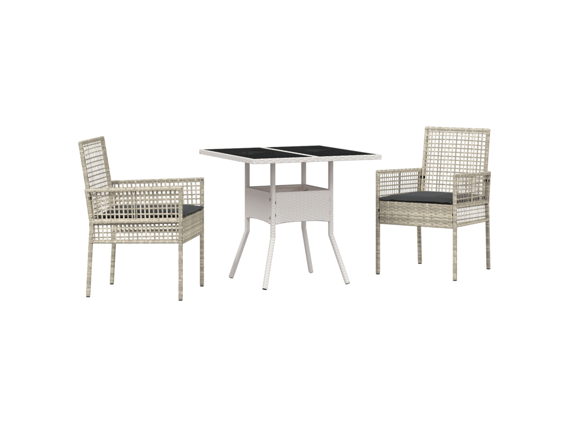 Conjunto 3 Conjunto De Jantar Para Jardim Vidaxl Cinzento-claro Vime Pe (80 X 80 X 75 Cm)