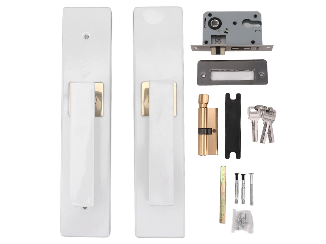 Primeiro conjunto de Alavanca de Porta com Trava para Banheiro e Quarto Branco com Chave