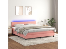 Vidaxl Cama Box Spring C/ Colchão/led 160x200 Cm Veludo Rosa