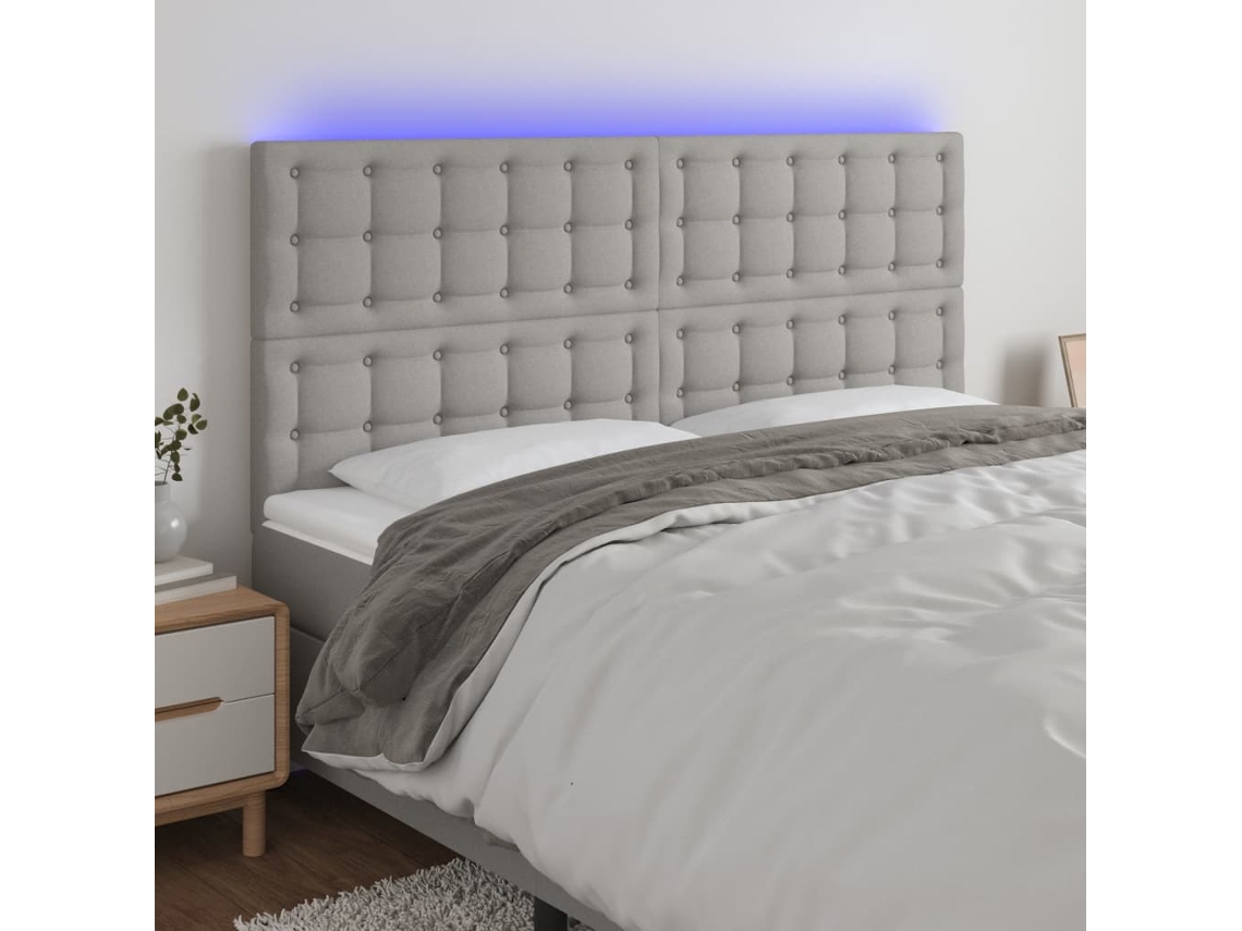 Vidaxl Cabeceira De Cama C/ Led Tecido 160x5x118/128 Cm Cinza-claro