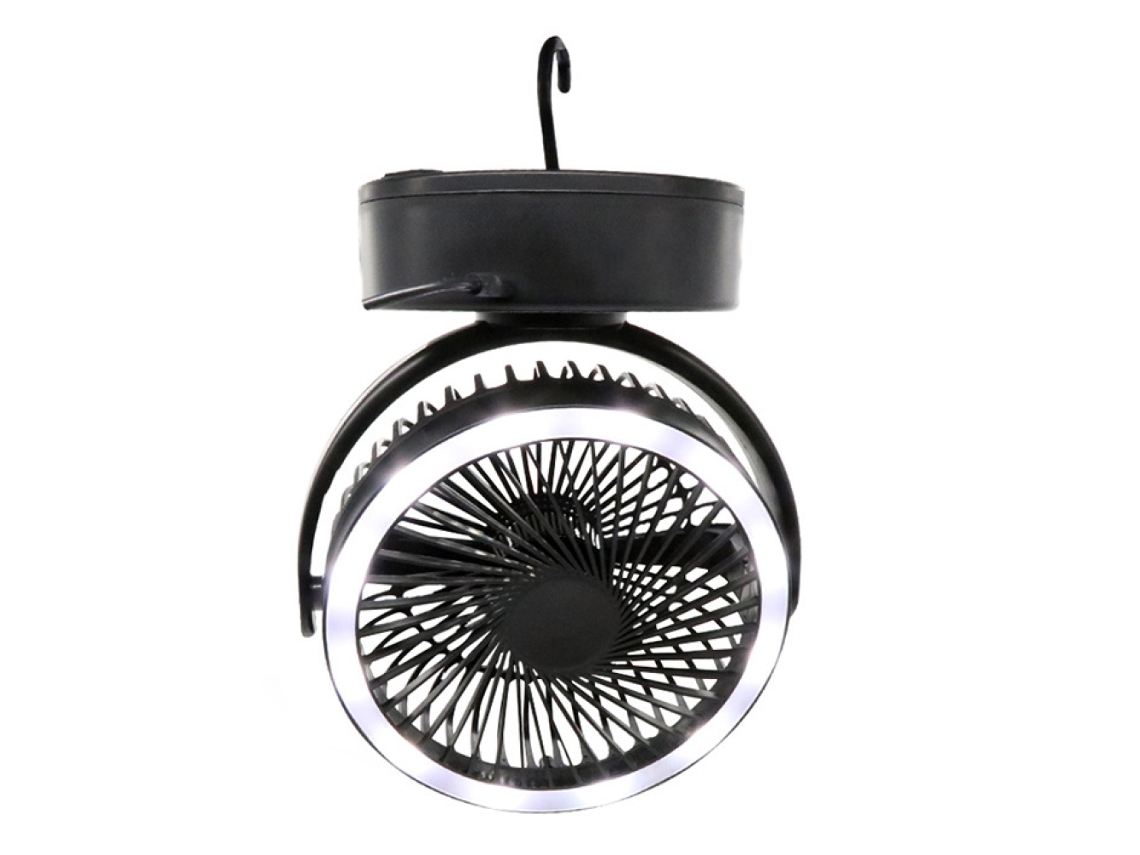 Ventilador de mesa BRILVIBERA Zebre 5000mAh, camping, USB 3 em 1, luz LED, gancho, rotação 360°, 3 velocidades